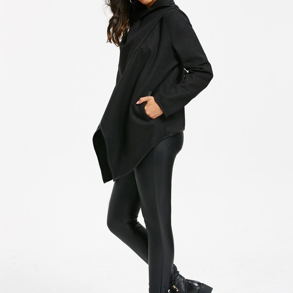 Christine-Leather Trim Wrap Collar Jacket - Picture 7 of 8